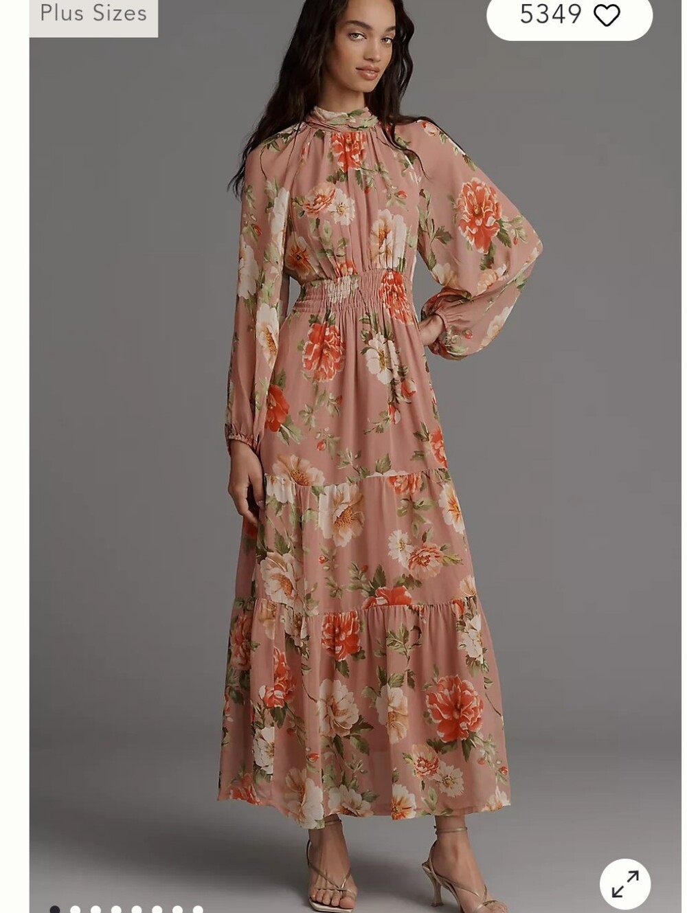 Antropologie Somerset Floral Pink  Long-Sleeve MockNeck Chiffon Maxi Dress MEDIM